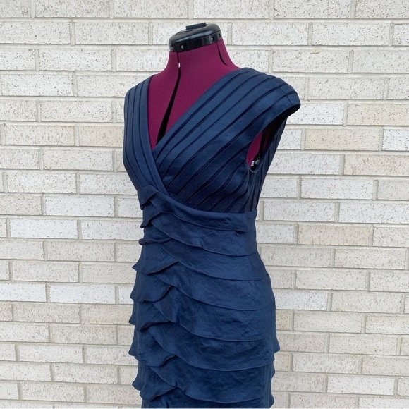 Adrianna Papell Special Occasion Navy Blue Gown Long Dress Ruffles Tiered Sz 6 - Picture 14 of 16